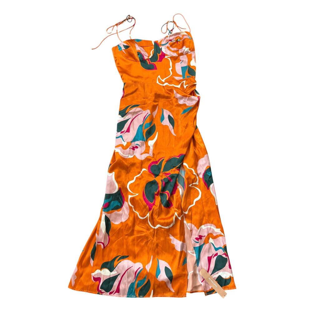 NEW Reformation Marguerite Silk Midi Dress Electra Floral Orange